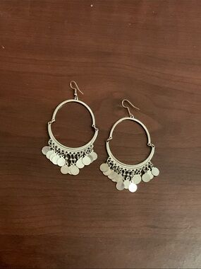 Silver Hoop Dangle Earrings Women Jewelry